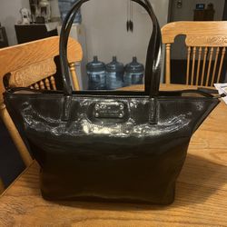 Kate Spade Mirror Glossy Black Vinyl Leather Tote Size Purse Very Clean Material