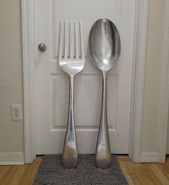 Giant Metal Fork and Spoon Hanging Wall Silverware Accent 46.5" Curtis Jere