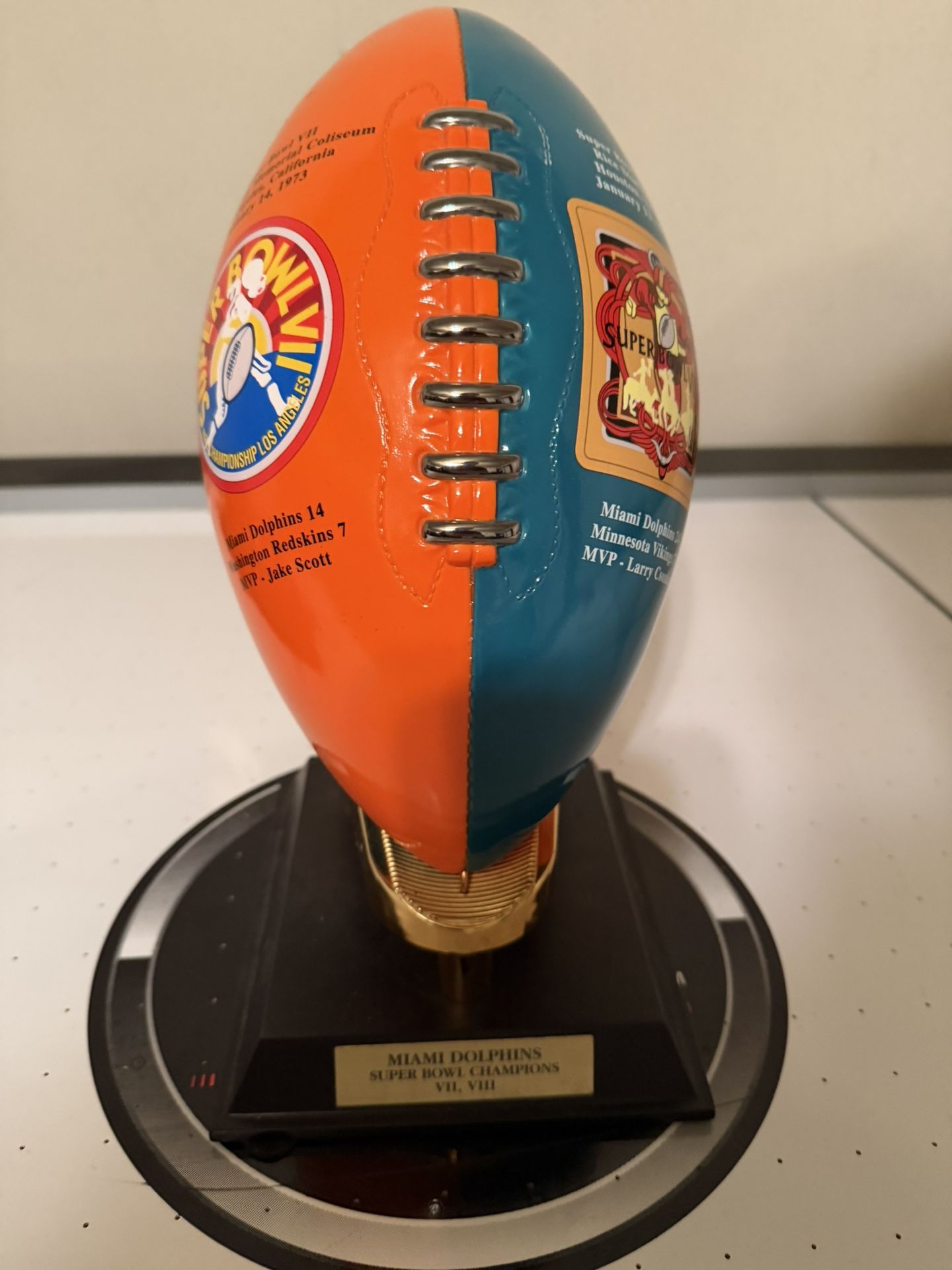 Danbury Mint Miami Dolphins Back2Back Super Bowl Champions Ceramic Football & Larry Csonka MVP Bobblehead