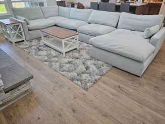 Complete Living Room Set — Ashley Grey 5-Piece Sectional + Coffee Table + 2 End Tables + Area Rug — $1,100