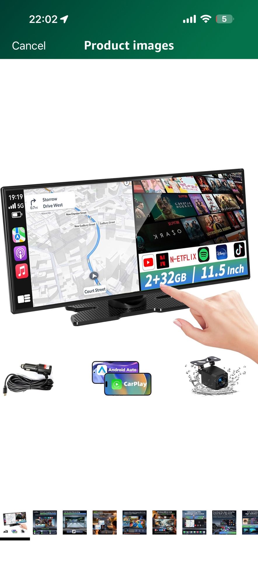 Largest 11.5 inch Wireless CarPlay Screen for Car,Built-in N-etflix/YouTube/TikTok and other apps,A-pple CarPlay & Android Auto screen with1080P Backu