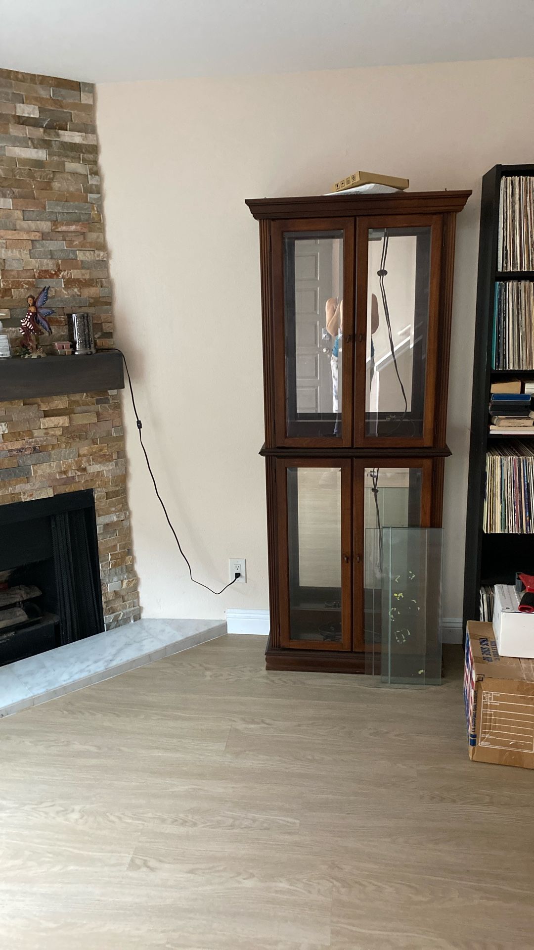 Wood N Glass Case With Shelves Antique
