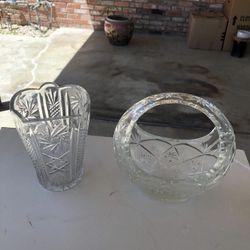 Crystal Vase and Circular Crystal bowl .