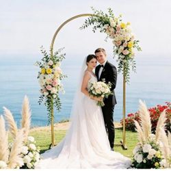 6 FT Wedding Arch Backdrop Stand, Gold Metal Arch Stand for Wedding Ceremony, Birthday Party, Baby Shower, Graduation, Floral Balloon Decoration