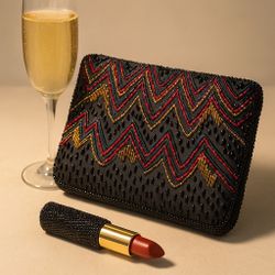 Andre Cellini 1980s Beaded Chevron Evening Clutch, 8x6”