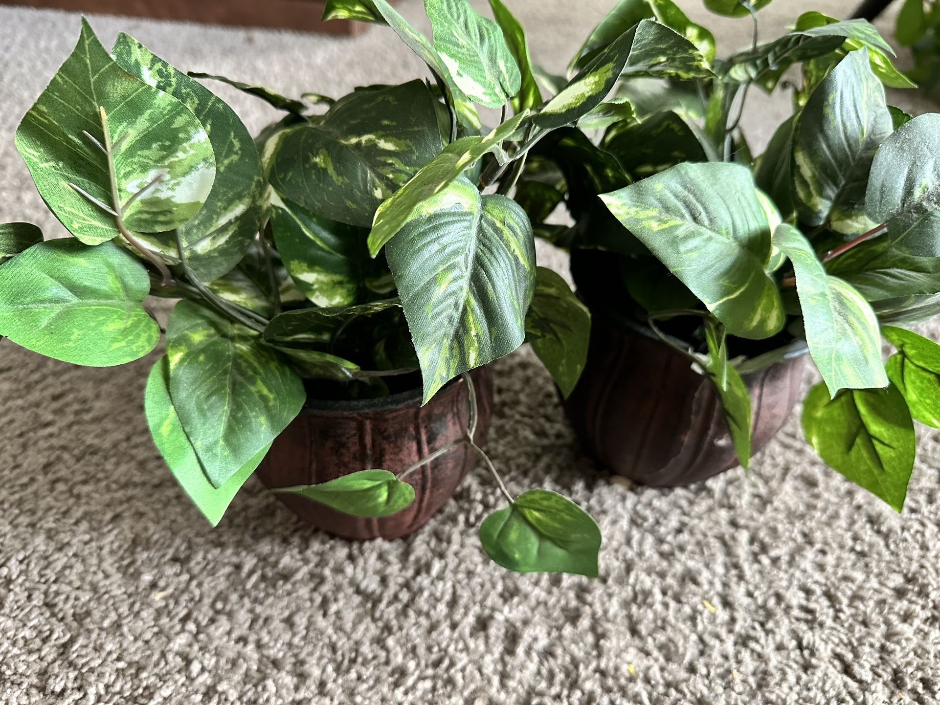 Faux Potted Plant (2) - 1 Has A Crack But Is Covered By Plant