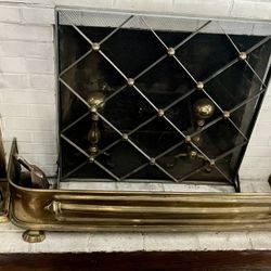 Large Solid Brass Footed Fireplace Fender