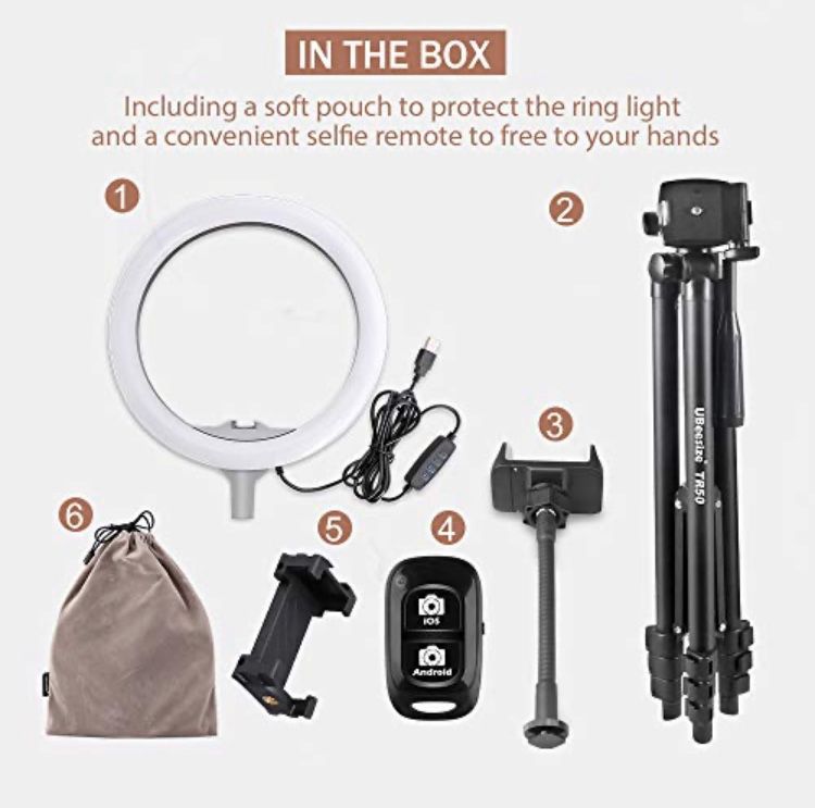 10" Selfie Ring Light with 50" Extendable Tripod Stand & Flexible Phone Holder for Live Stream/Makeup, UBeesize Mini Desktop Led Camera Ringlight for