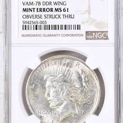 HYPER-SCARE 1922 SILVER DDR VAM PEACE DOLLAR  7B DIE STRIKE-THRU ERROR 