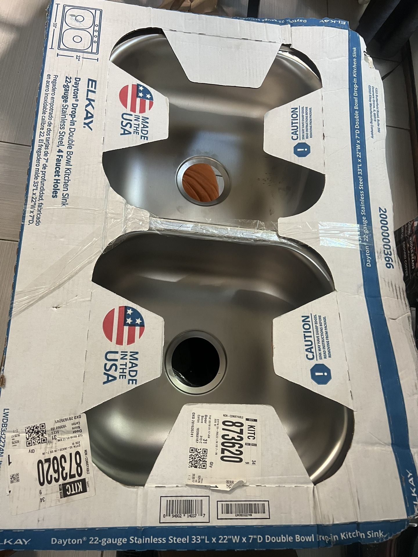 Bran New Double Kitchen Bowls Sink 33 L ,33 W ,7 D