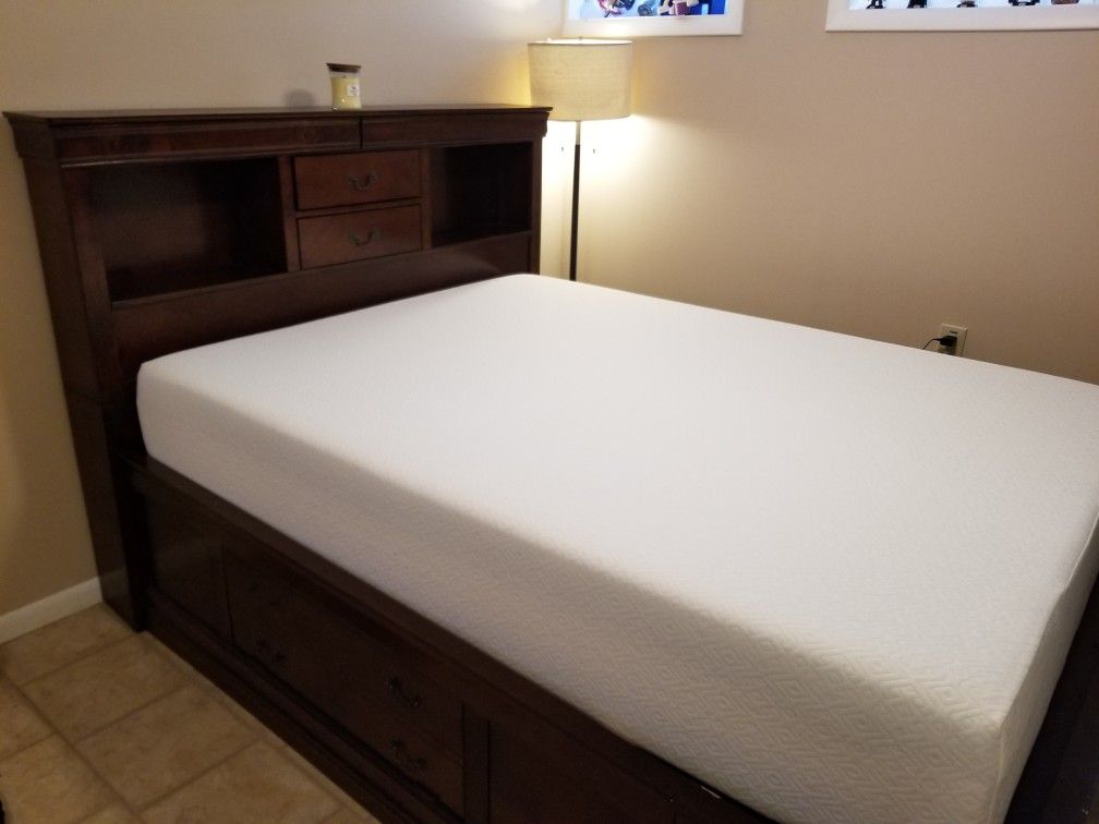 Queen panel bed and mattress