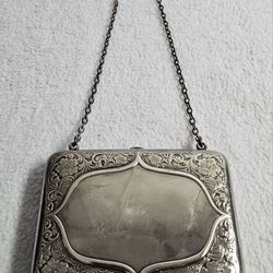 Antique Sterling Silver I Blackinton Engraved Purse / Wallet with Chain