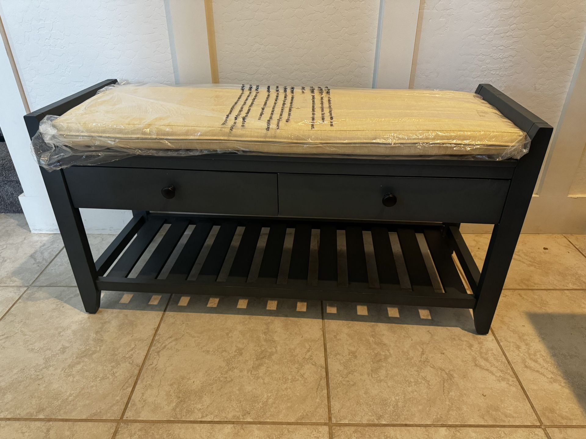 Entryway Blue Storage Bench with Cushioned Seat, Drawers and Shoe Rack 19.8 in. H x 39 in. W x 14 in. D