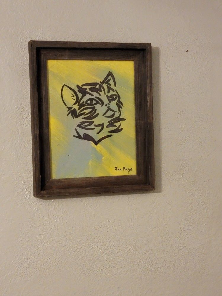 Cat Painting In A Wooden Frame