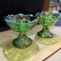 Vintage Indiana glass “Harvest Grape” carnival glass candle holders
