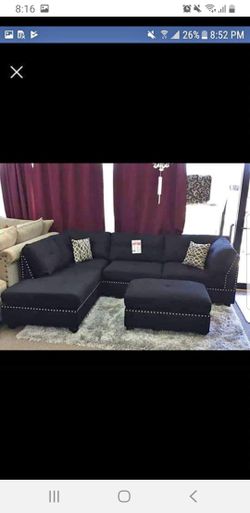 New Black Sectional with Ottoman