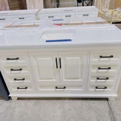 60 in. W x 22 in. D Single Sink Bath Vanity in White with White Marble Top $899 
