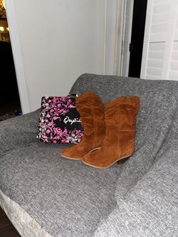 Qupid Muse-01 Western Cowboy Boots Rust Suede PU Women’s Size 8.5