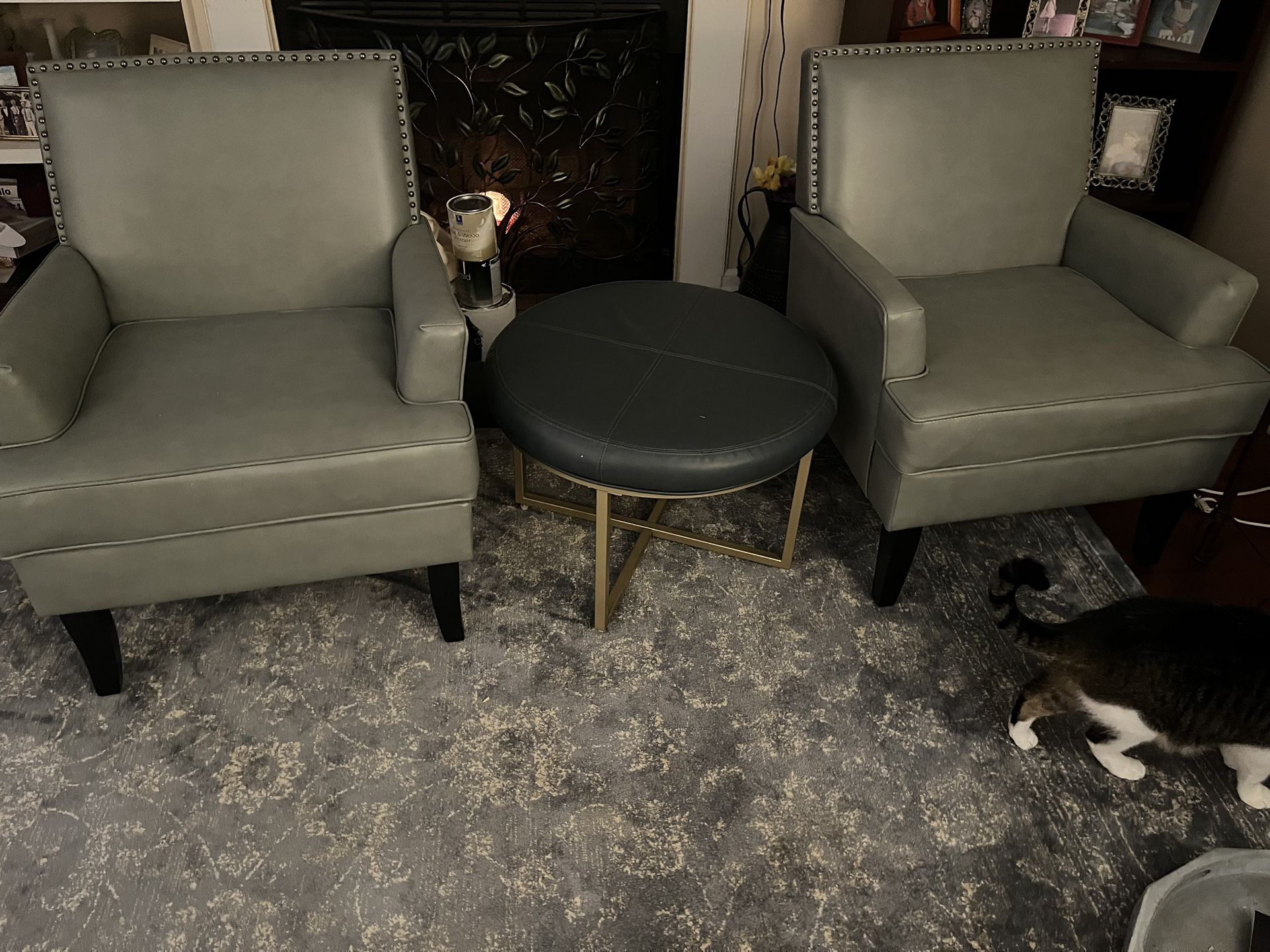 Two Chairs And Ottoman/table