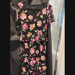 Floar Print Black Long Women Beautiful Party Dress only