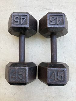 Pair of 45lb Cast Iron Hex Dumbbells