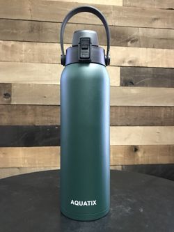 New Aquatix Double Wall Insulated Bottle Forest Green 32 ounce Keeps your water cold 24 hours hot 12 hours