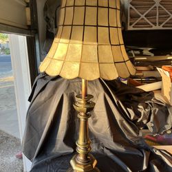 Vintage CAPIZ LAMP SHADE Mother Of Pearl Mica sea Shell Kappa Brass Base