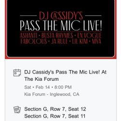 Dj Cassidy , Fabulous , Ashanti , Etc .Two Tickets Floor Seats For 100 Off … 380 For 2 