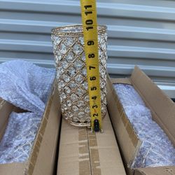 Gold Crystal Candle Holders – Wedding Centerpiece Vases, Set of 8