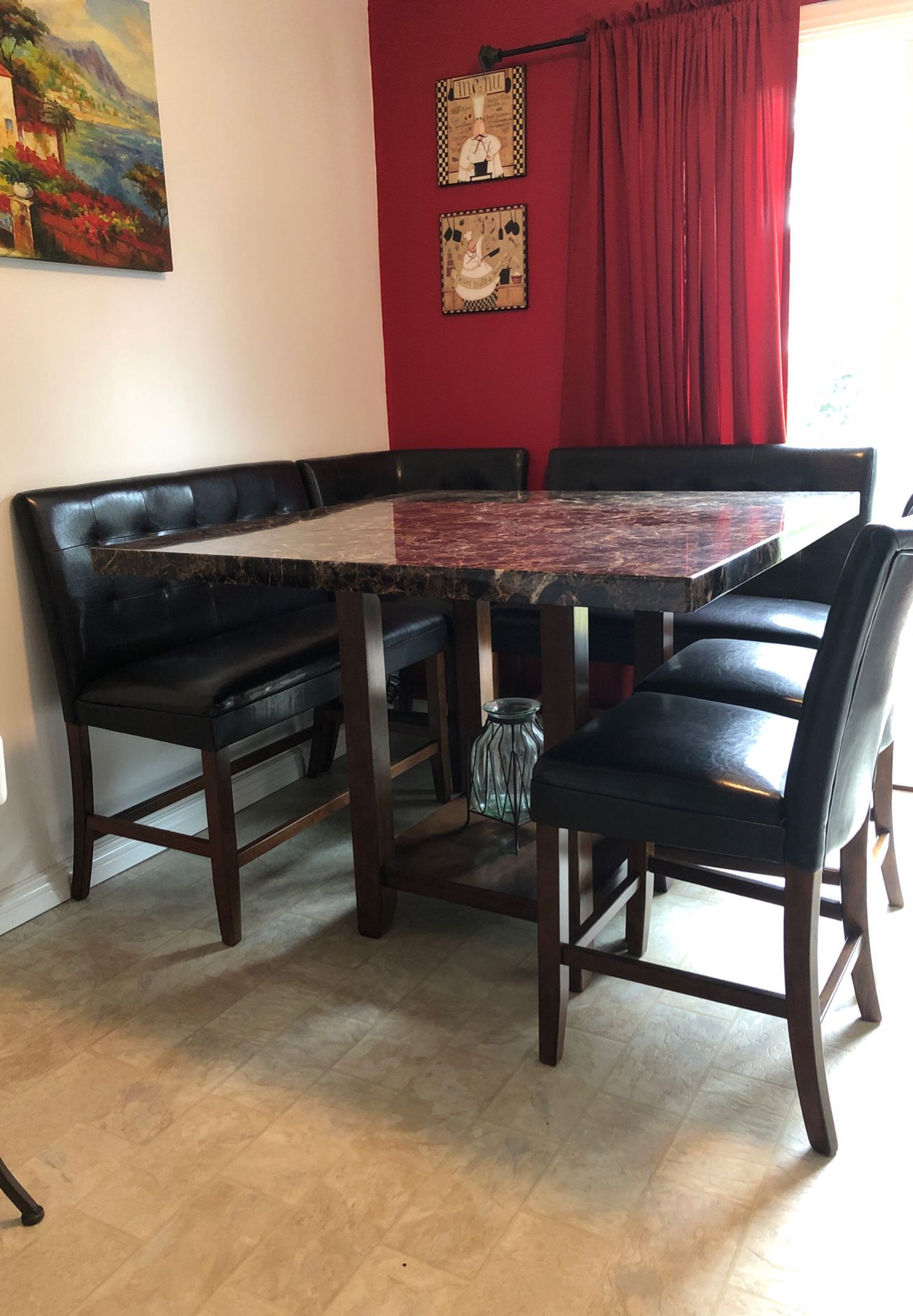Corner kitchen table, benches and chairs
