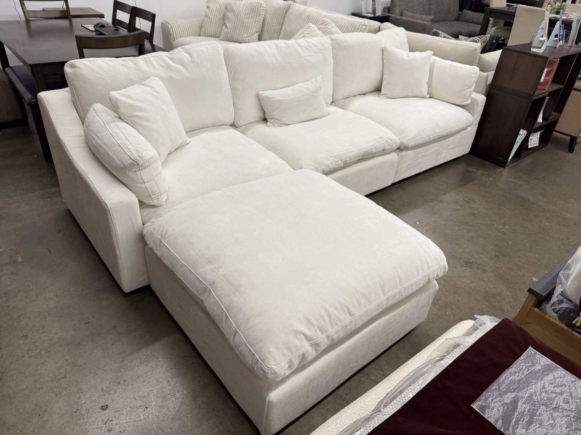 White Chenille Feather Cloud Sectional Sofa Couch