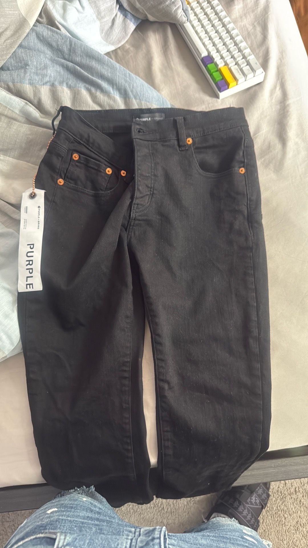 black purple jeans