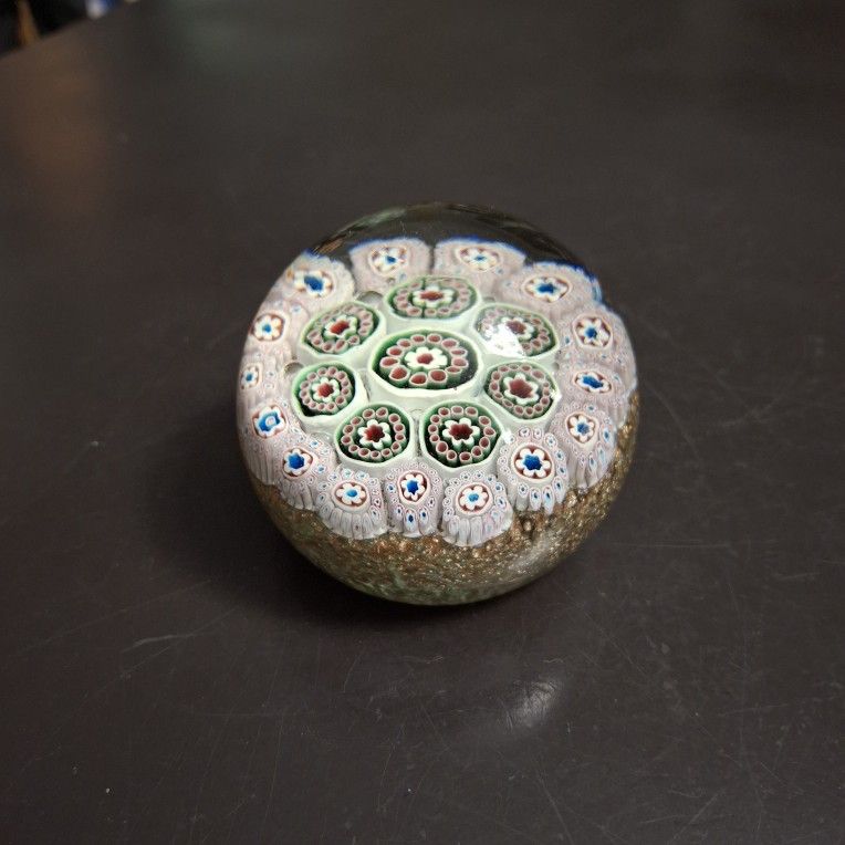 Murano Italy ๐ฎ๐น Hand Blown Glass Millefiori Aventurine Paperweight