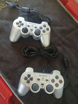 Sony PlayStation DualShock Wired Controller Silver  PS1 PS2  X 2 Both Work Read*
