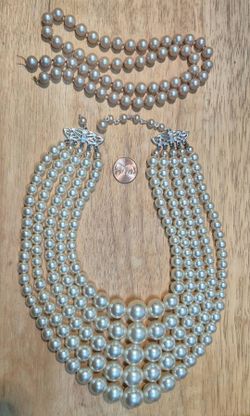 Lot of 2 Pearl Necklaces, Costume Jewelry, Needs Clasps Repair