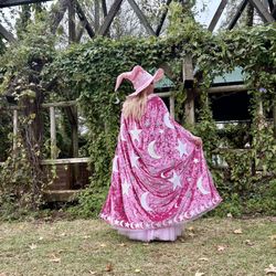 Pink Moon & Stars Wizard Cape + Hat – Adult Ren Faire Wear / Costume 