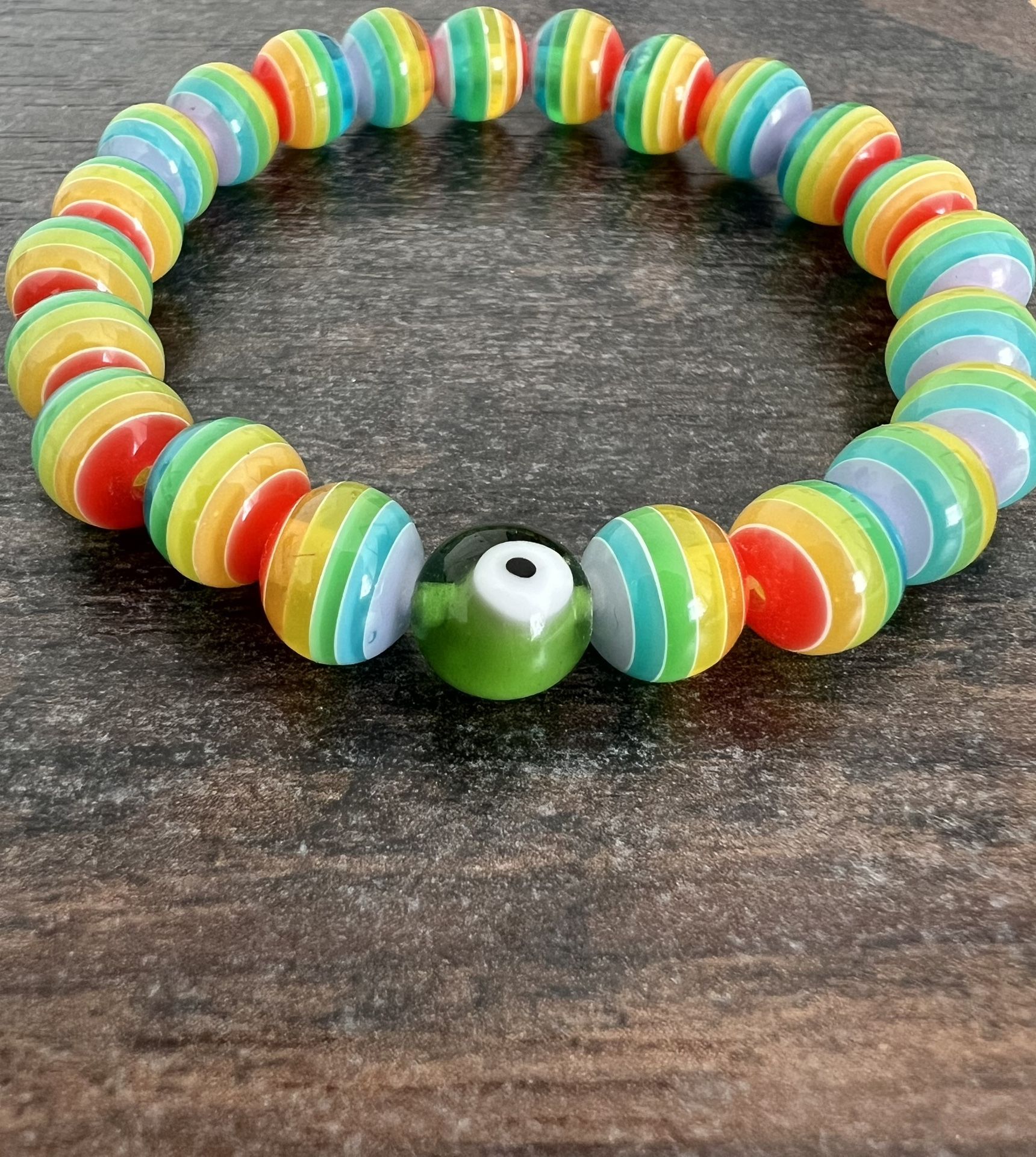 Rainbow Beaded Evil Eye Bracelet