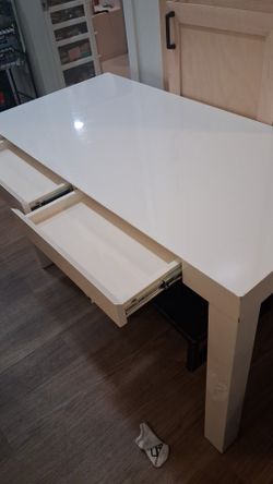West Elm Parsons Desk (48" White Lacquer) - 2 Drawers