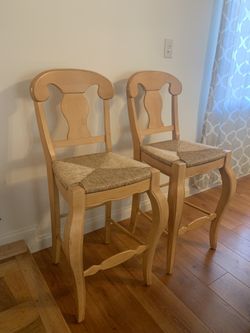 2 Wooden High chairs Dining Kitchen Bar Stools Boho