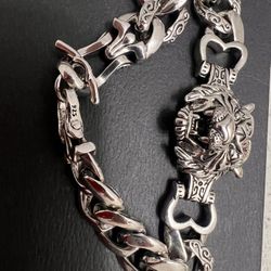 925 Sterling Silver Tiger Head Bracelet 