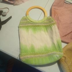 Lemon 🍋 Lime Ombre Handbag Tote Bag With Cutr Wooden Round Handles 
