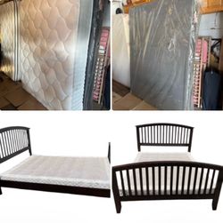 12” Organic Cotton $95, mahogany Queen solid wood bed frame $75, box spring $55