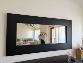 Large Wall Mirror Black/Brown Wood Frame &  Brown Sideboard