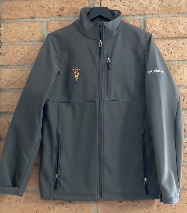 READ ENTIRE AD BEFORE MESSAGING - Columbia Men’s ASU Ascender™ Softshell Jacket lined coat size small grey gray sparky pitchfork Bionic