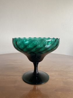 Vintage MCM Empoli Teal/ Emerald Green Pedestal Glass Vase