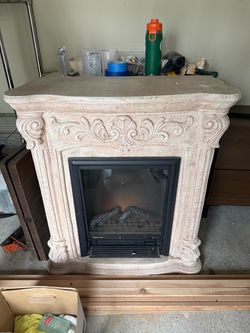 Faux Stone Electric Fireplace Heater – Carved Mantel Style