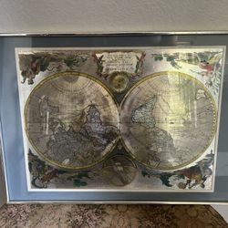 Late 20Th Century Gold Foil World Map
