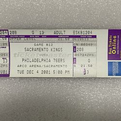 Sacramento Kings vs. Philadelphia 76ERS Unused Basketball Game Ticket 2001