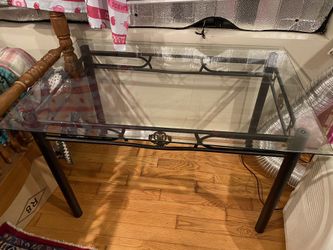 Glass and metal table for office or kitchen or study or craft making