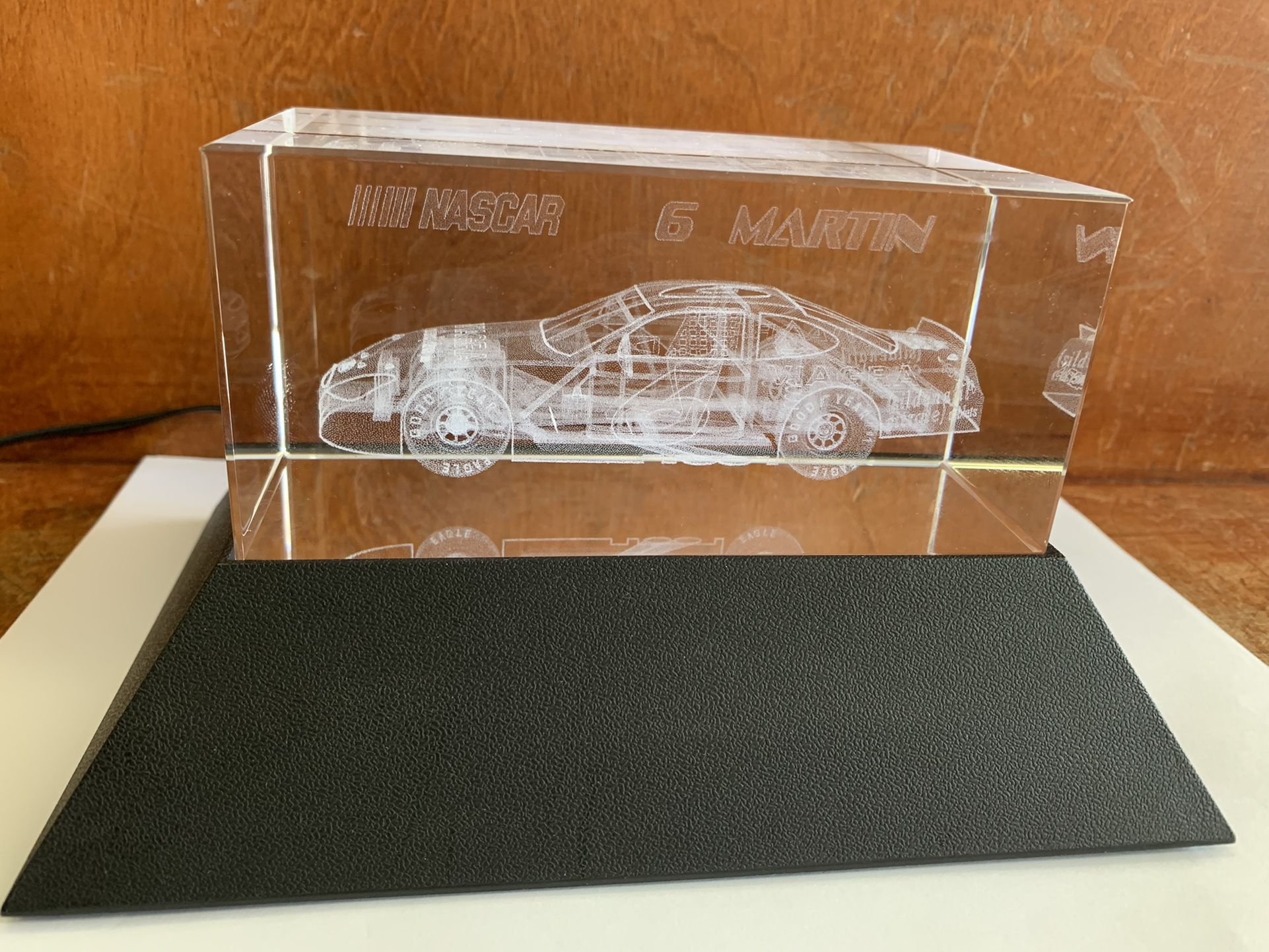 Mark Martin # 6 Electric Light Up Etched 3D Crystal Glass With Base